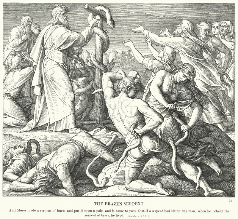 The Brazen Serpent (gravering) av Julius (after) Schnorr von Carolsfeld