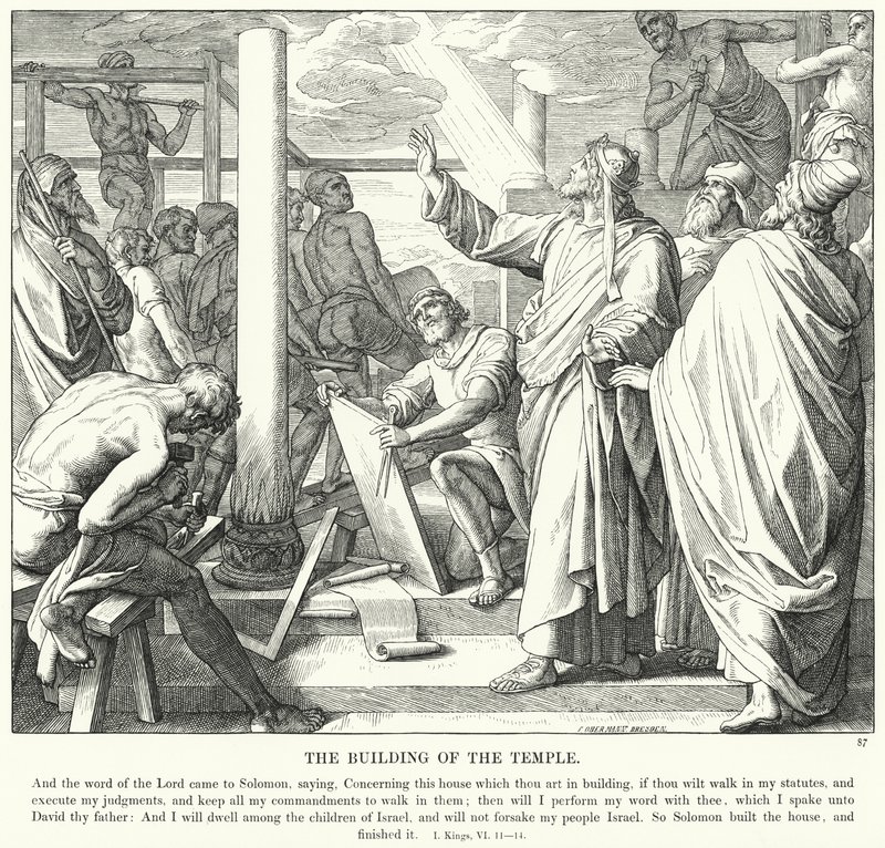 Templets bygning (gravering) av Julius (after) Schnorr von Carolsfeld