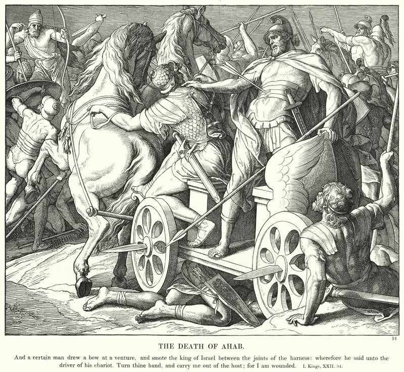 Akabs død (gravering) av Julius (after) Schnorr von Carolsfeld