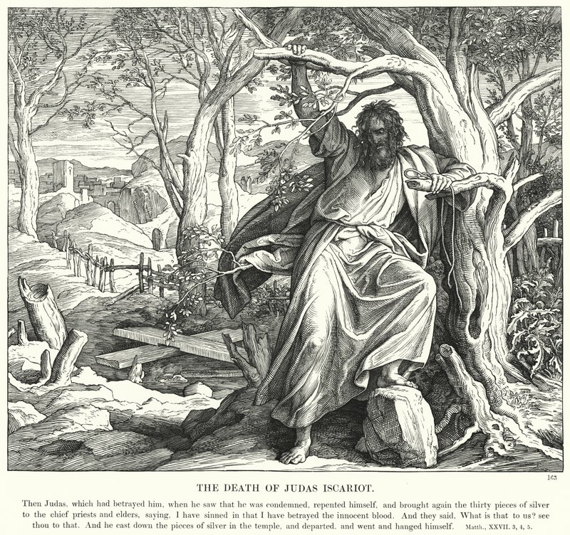 Judas Iskariots død (gravering) av Julius (after) Schnorr von Carolsfeld