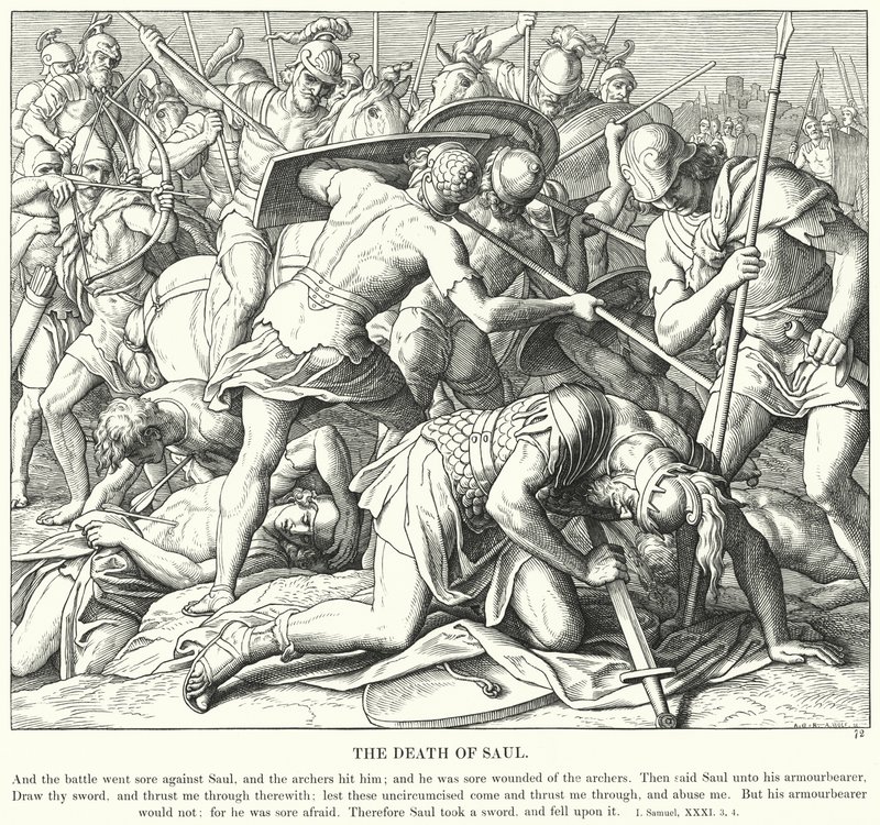 Sauls død (gravering) av Julius (after) Schnorr von Carolsfeld