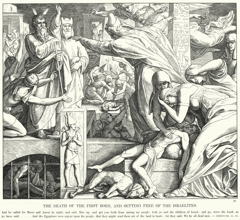 Den førstefødtes død, og frigjøring av israelittene (gravering) av Julius (after) Schnorr von Carolsfeld