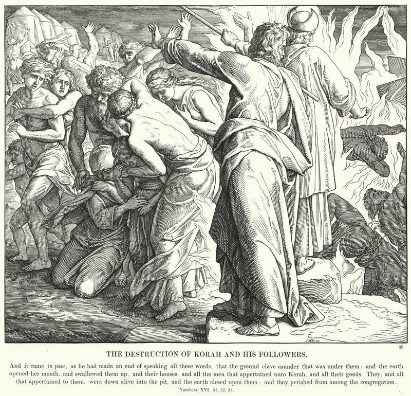 Ødeleggelsen av Korah og hans tilhengere (gravering) av Julius (after) Schnorr von Carolsfeld