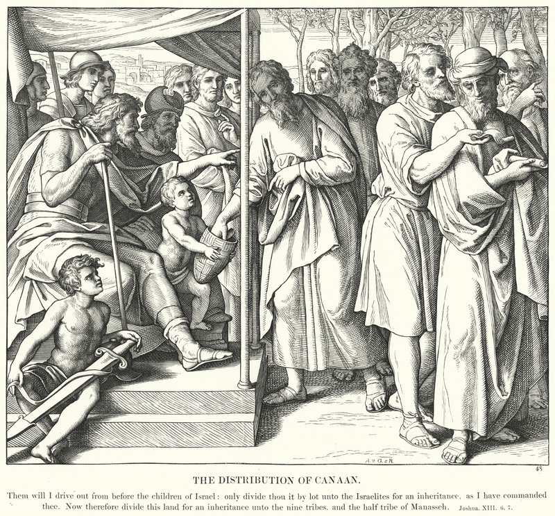 Distribusjonen av Kanaan (gravering) av Julius (after) Schnorr von Carolsfeld