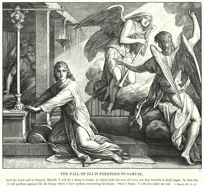 Elis fall er forutsagt til Samuel (gravering) av Julius (after) Schnorr von Carolsfeld