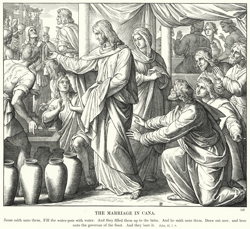 Ekteskapet i Cana (gravering) av Julius (after) Schnorr von Carolsfeld