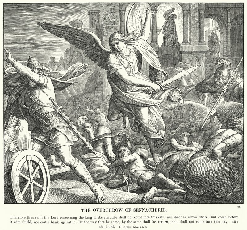 Styrtet av Sanherib (gravering) av Julius (after) Schnorr von Carolsfeld