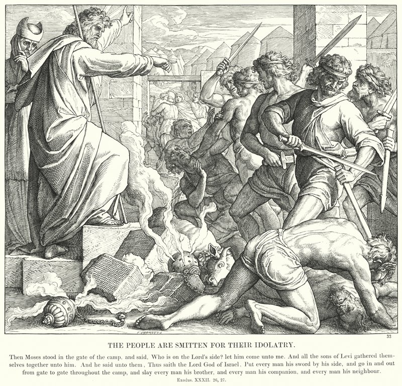 Folket er slått for deres avgudsdyrkelse (gravering) av Julius (after) Schnorr von Carolsfeld