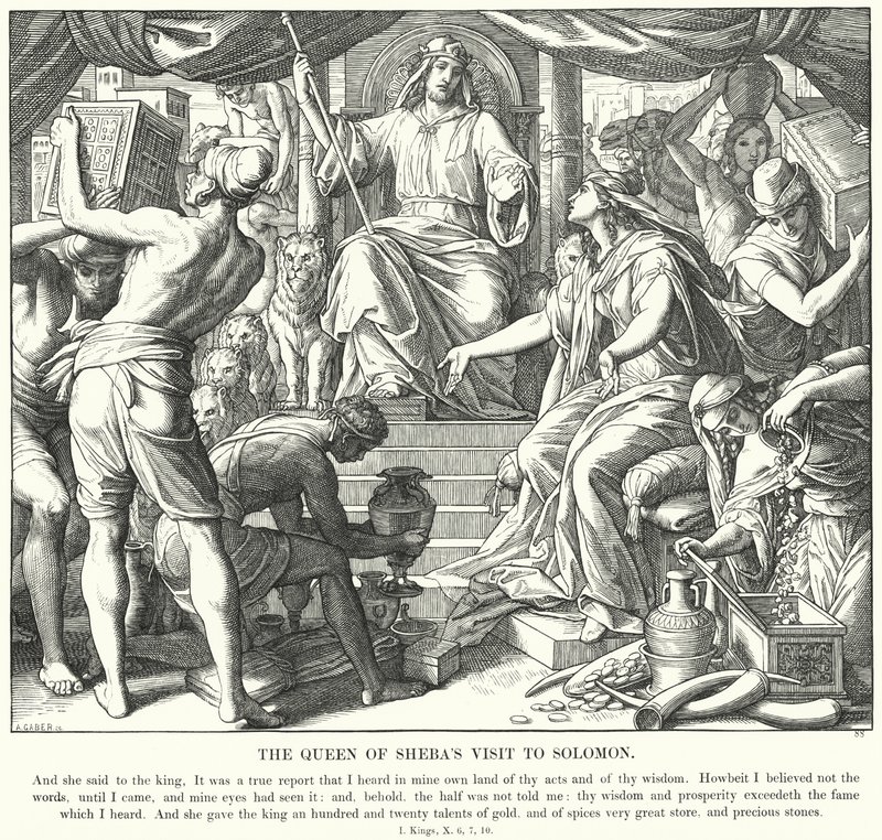 Dronningen av Sabas besøk til Salomo (gravering) av Julius (after) Schnorr von Carolsfeld