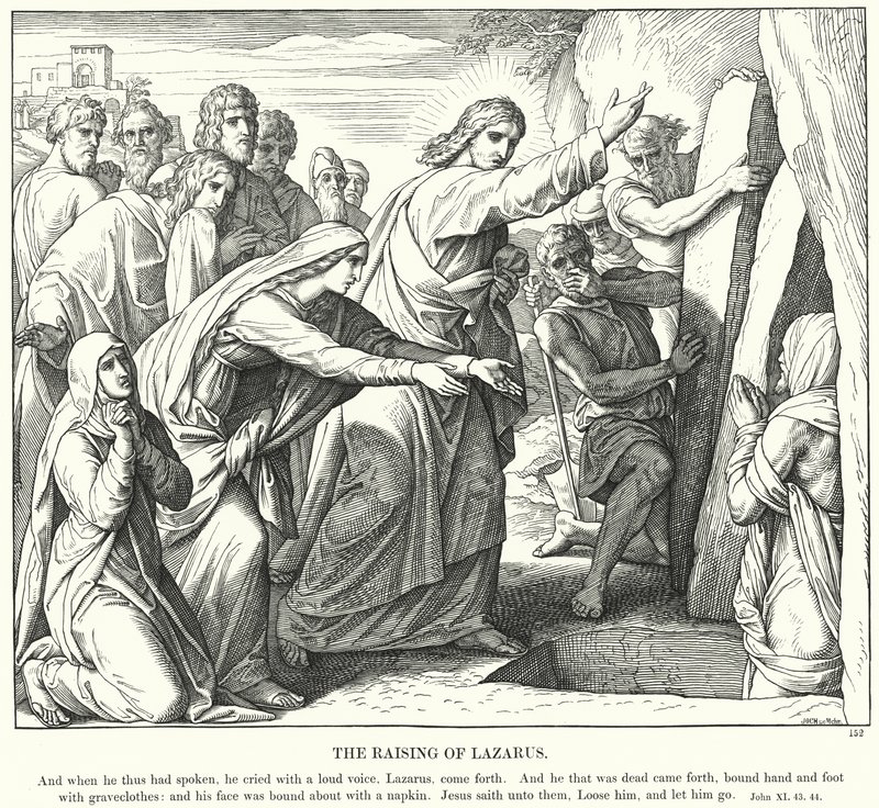 The Raising of Lasarus (gravering) av Julius (after) Schnorr von Carolsfeld