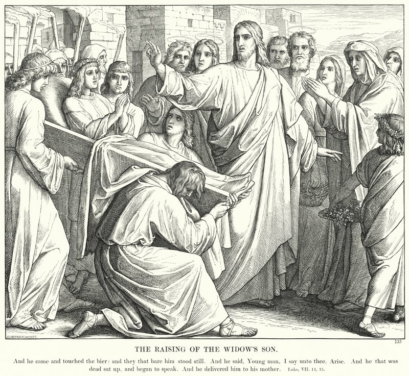 Oppdragelsen av enkens sønn (gravering) av Julius (after) Schnorr von Carolsfeld