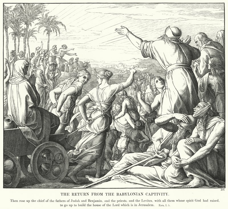 Tilbakekomsten fra det babylonske fangenskapet (gravering) av Julius (after) Schnorr von Carolsfeld