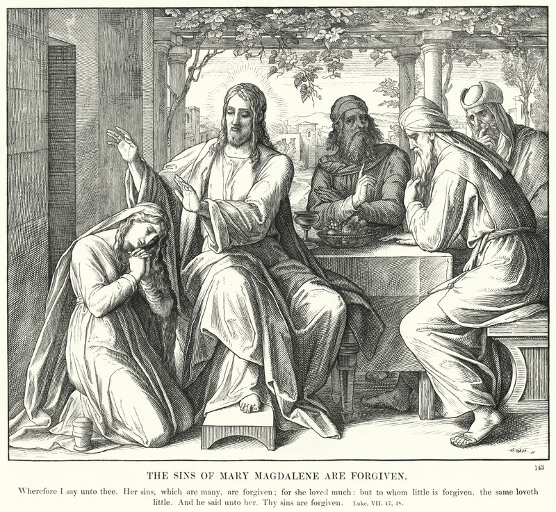 Maria Magdalenas synder er tilgitt (gravering) av Julius (after) Schnorr von Carolsfeld