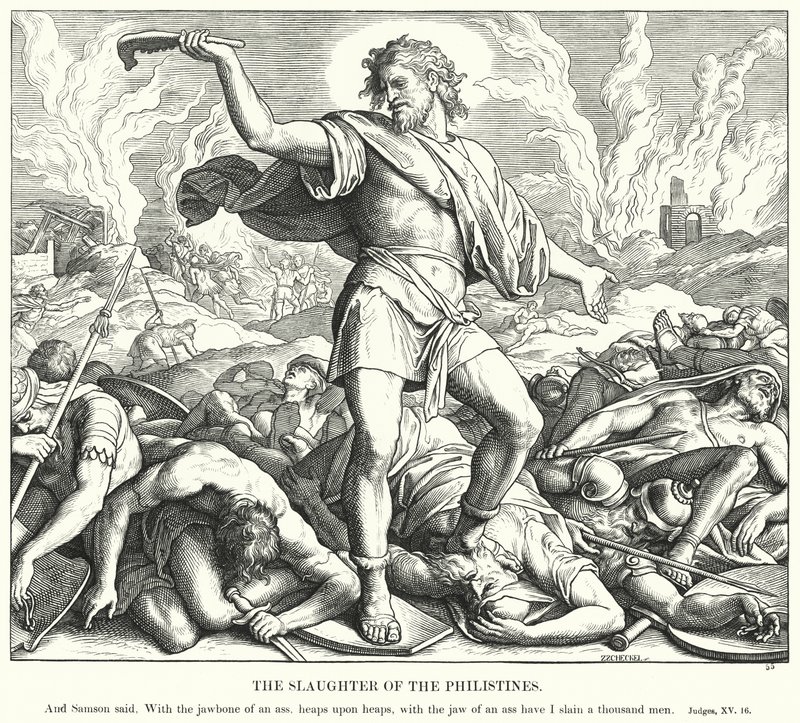 Slaktingen av filistrene (gravering) av Julius (after) Schnorr von Carolsfeld