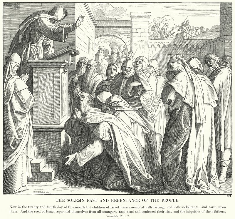 Folkets høytidelige faste og omvendelse (gravering) av Julius (after) Schnorr von Carolsfeld