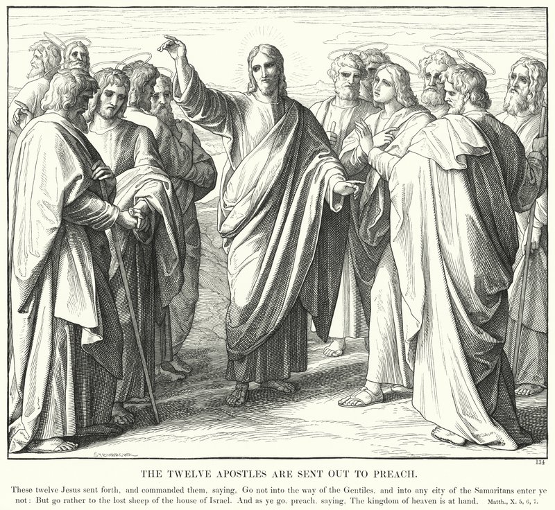 De tolv apostlene blir sendt ut for å forkynne (gravering) av Julius (after) Schnorr von Carolsfeld