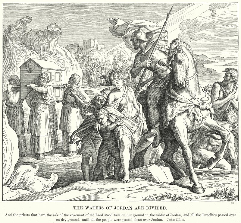 Vannet i Jordan er delt (gravering) av Julius (after) Schnorr von Carolsfeld