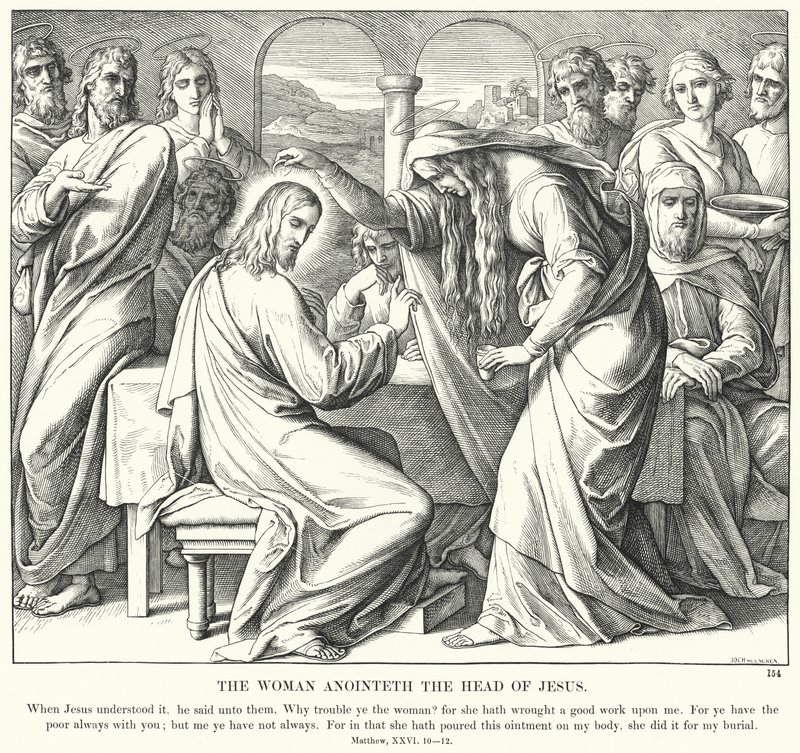 Kvinnen salver Jesu hode (gravering) av Julius (after) Schnorr von Carolsfeld