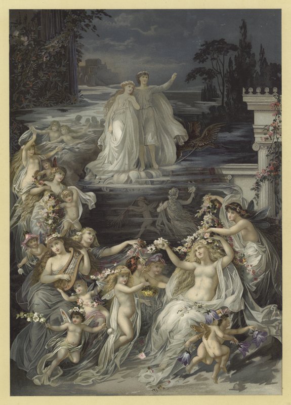 Illustrasjon for A Midsummer Nights Dream (chromolitho) av Julius Hoeppner