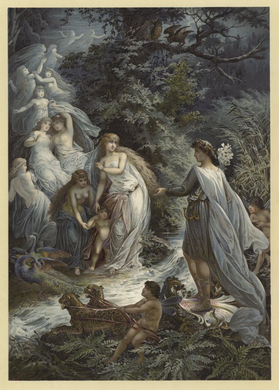 Illustrasjon for A Midsummer Nights Dream (chromolitho) av Julius Hoeppner