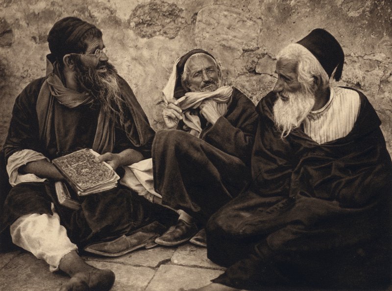 Jerusalem, jøder på gråteplassen (s/hvitt-bilde) av Karl Grober