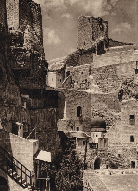 Mar Saba, Eudoxia-tårnet og klosteret (s/hvitt-bilde) av Karl Grober