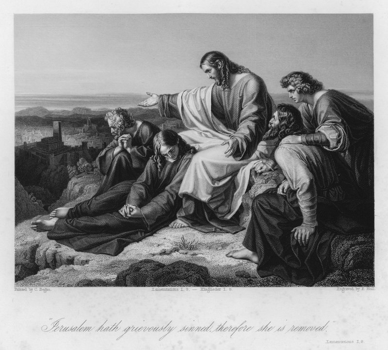 Kristus forutsier Jerusalems fall, Klagesangene I, 8 (gravering) av Karl Joseph (after) Begas