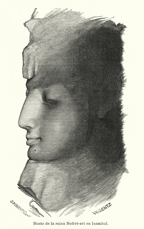 Byste av den gamle egyptiske dronningen Nefertari, kona til Ramesses den store, Abu Simbel (litho) av Karl Wilhelm Gentz