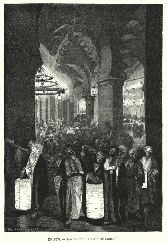 Kveldsbønner under Ramadan, Egypt (litho) av Karl Wilhelm Gentz