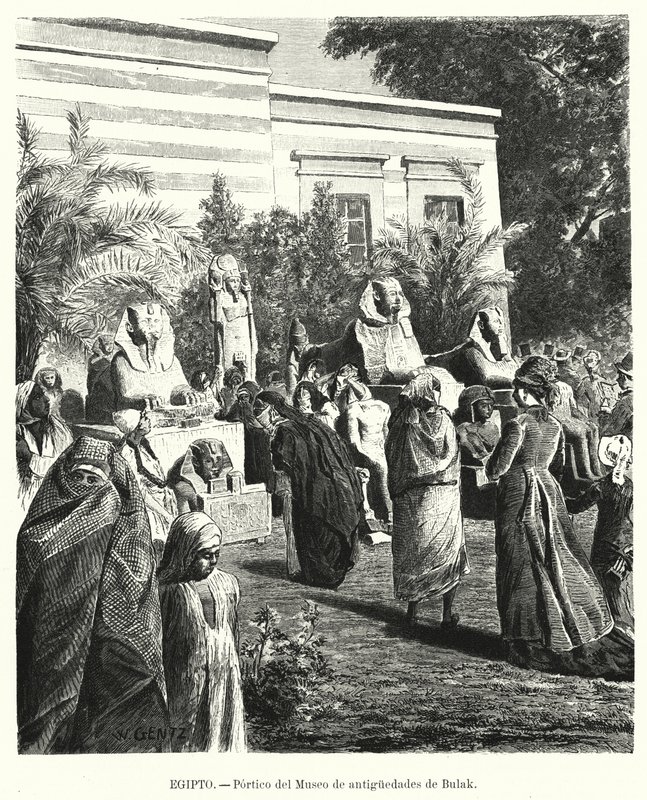 Portiko til det egyptiske antikvitetsmuseet, Bulaq, Kairo, Egypt (litho) av Karl Wilhelm Gentz