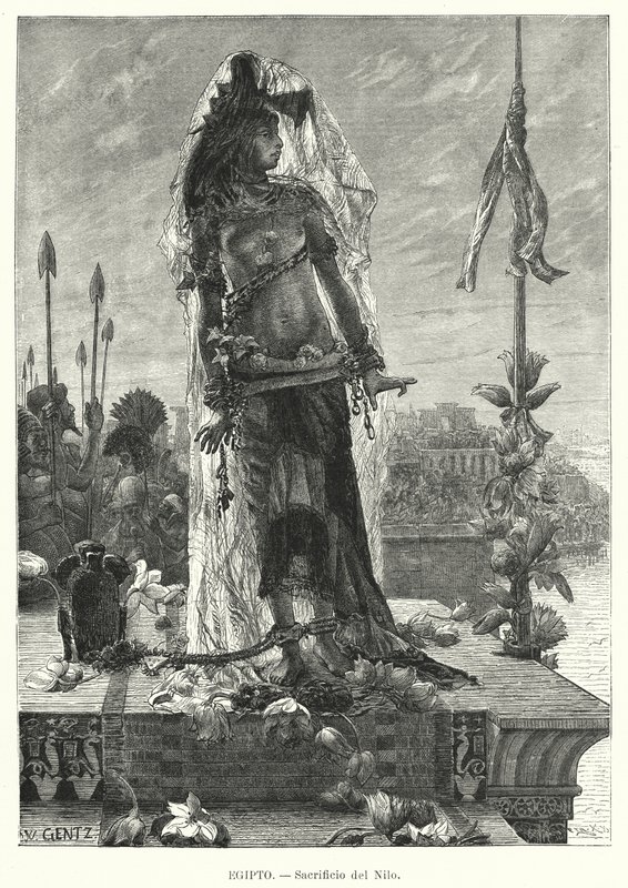 Ofring av en jomfru til Nilen i det gamle Egypt (litho) av Karl Wilhelm Gentz