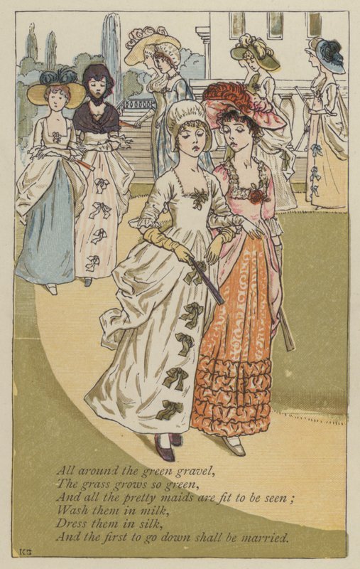 Rundt det grønne gruset (farge litho) av Kate (after) Greenaway