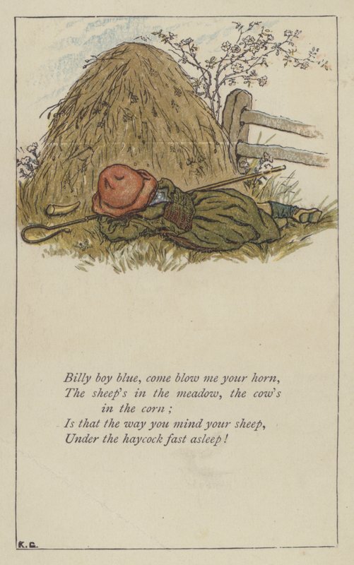 Billy boy blue, kom og blås meg i hornet ditt (farge litho) av Kate (after) Greenaway