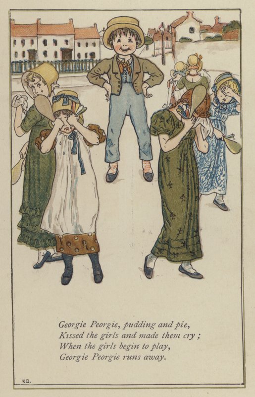 Georgie Peorgie, pudding og pai (farge litho) av Kate (after) Greenaway