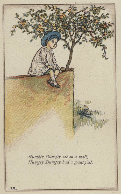 Humpty Dumpty satt på en vegg (farge litho) av Kate (after) Greenaway