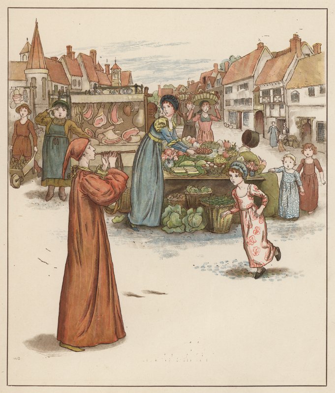 Kate Greenaway-illustrasjon for The Pied Piper of Hamelin av Robert Browning (litho-farge) av Kate (after) Greenaway