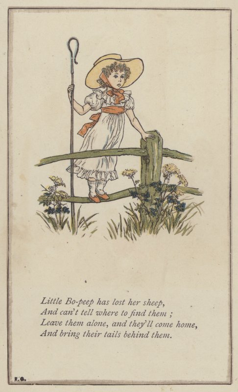 Lille Bo-peep har mistet sauen sin (farge litho) av Kate (after) Greenaway