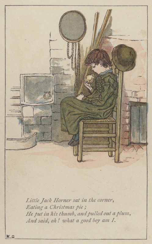 Lille Jack Horner satt i hjørnet (farge litho) av Kate (after) Greenaway