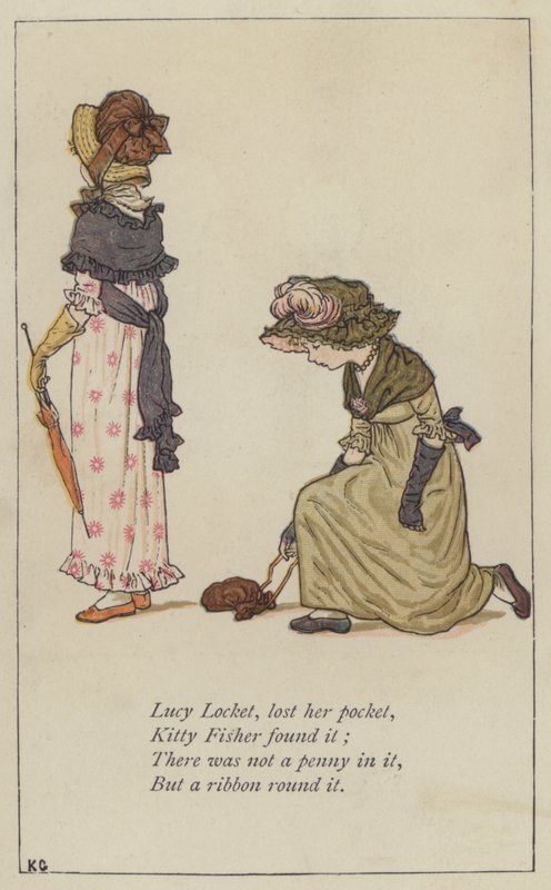 Lucy Locket, mistet lommen (farge litho) av Kate (after) Greenaway