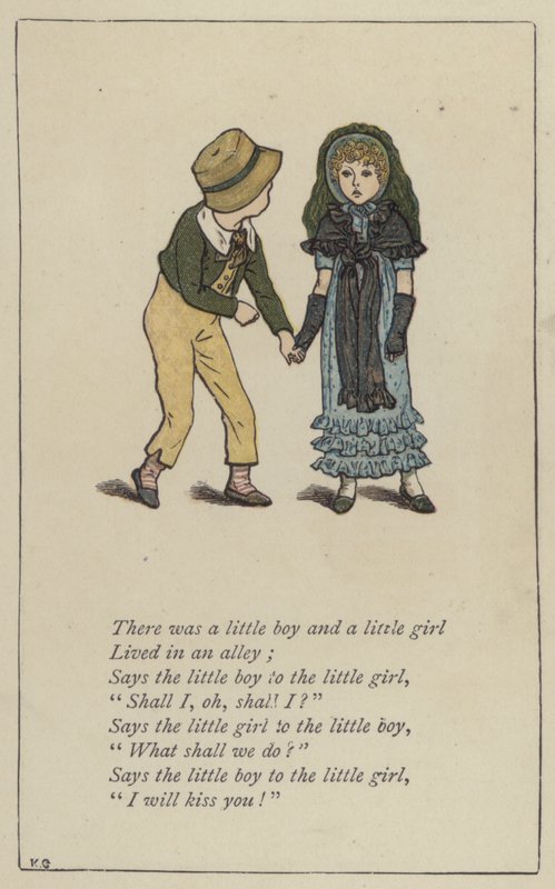 Det var en liten gutt og en liten jente (farge litho) av Kate (after) Greenaway