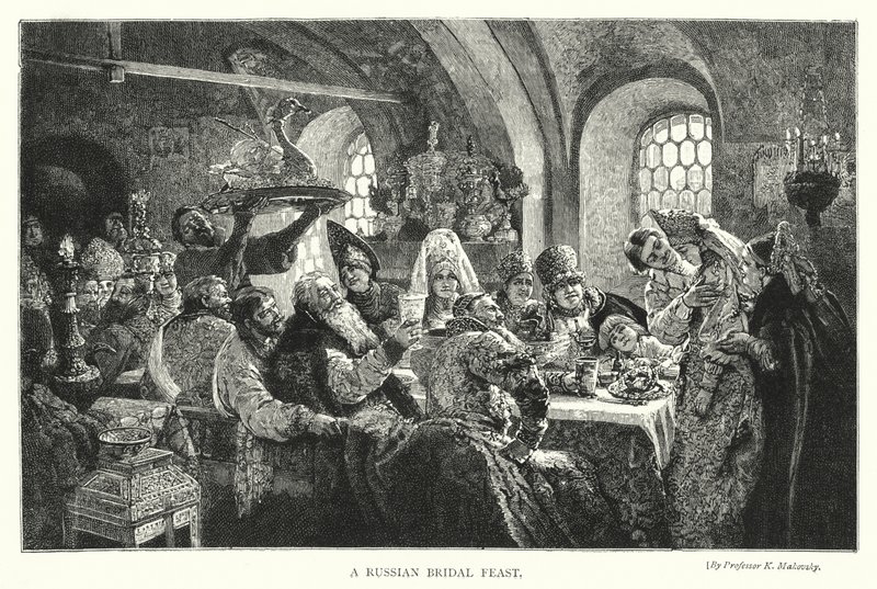 En russisk brudefest (gravering) av Konstantin Egorovich Makovsky