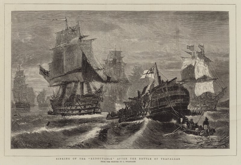 Senking av Redoutable etter slaget ved Trafalgar av Konstantinos or Constantin Bolanachi