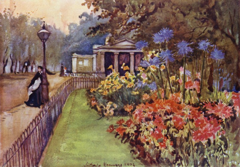 Høstsenger, Hyde Park (farge litho) av Lady Victoria Marjorie Harriet Manners