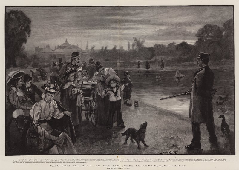 Alt ute! Alt ute! En kveldsscene i Kensington Gardens av Lance Calkin