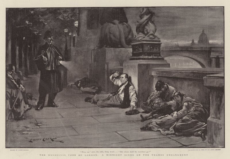 The Houseless Poor of London, en midnattsscene på Themsen av Lance Calkin