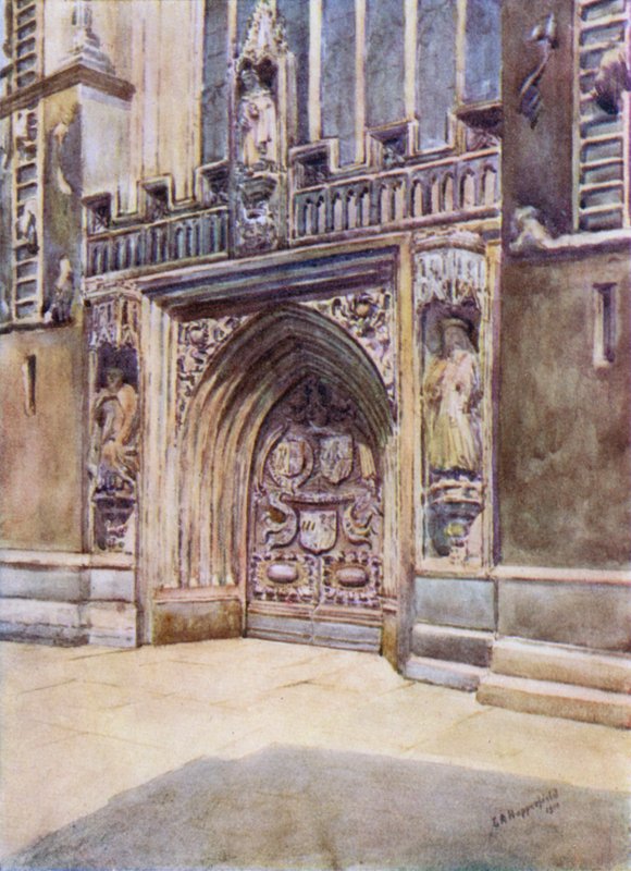 Bath Abbey, West Door (farge litho) av Laura Annie Happerfield