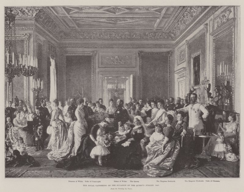 Den kongelige samling i anledning dronningens jubileum, 1887 av Laurits Regner Tuxen