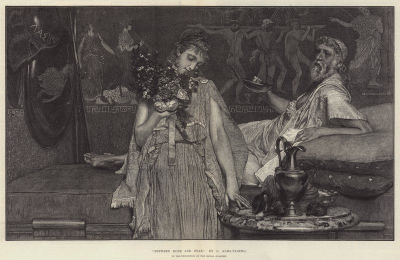 Between Hope and Fear, i utstillingen til Royal Academy av Lawrence Alma Tadema
