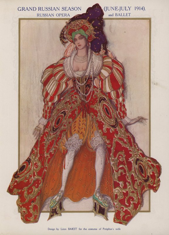 Kostymedesign av Leon Bakst for Potifars kone i en Ballets Russes-produksjon av Richard Strauss