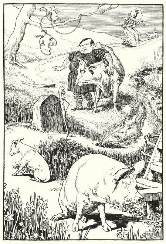Den gamle kvinnen og grisen hennes (gravering) av Leonard Leslie Brooke
